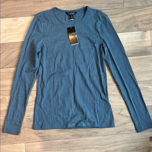 NWT Ralph Lauren Classic Long Sleeve Crew Neck Top in Dusty Blue Size S - Picture 3 of 9
